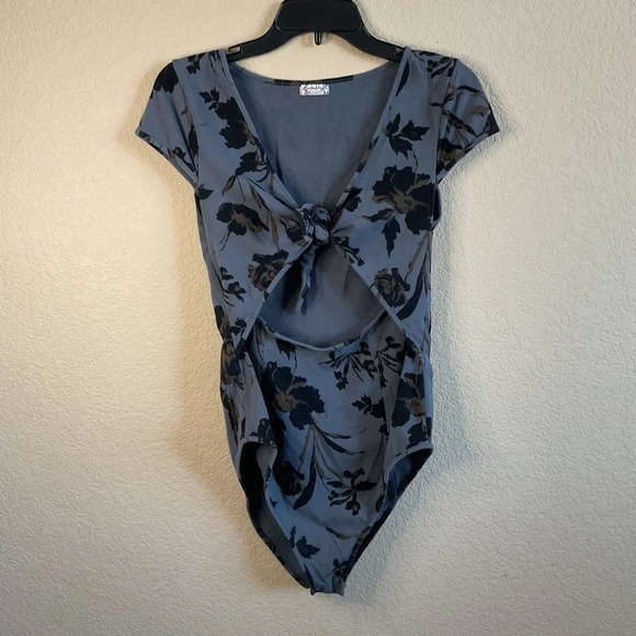 Intimately Free People Womens Floral Wowzer Bodysuit Gray Black Combo Size Large - Picture 1 of 7